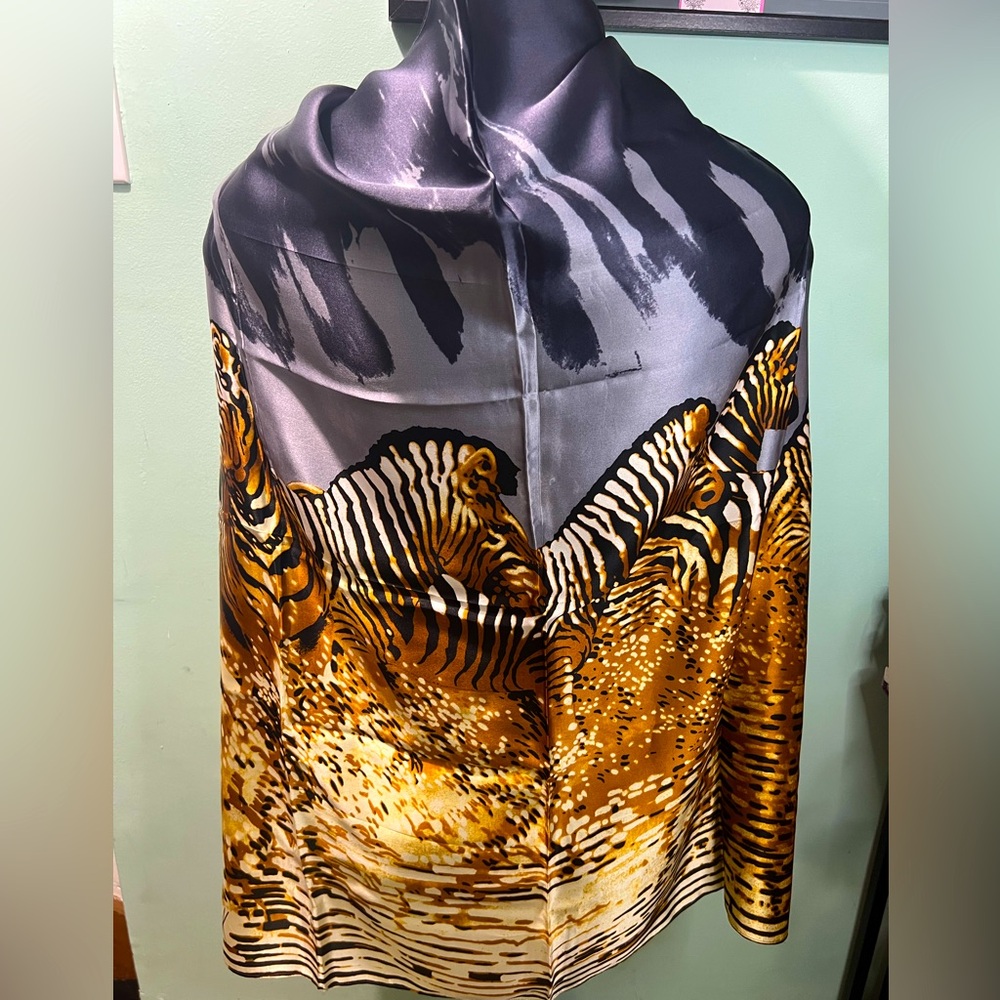 INTO AFRICA MIKE FITZPATRICK Zebra Herd Safari Silk Square Scarf